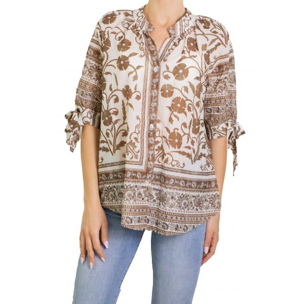 Camicia fantasia collo alla coreana 